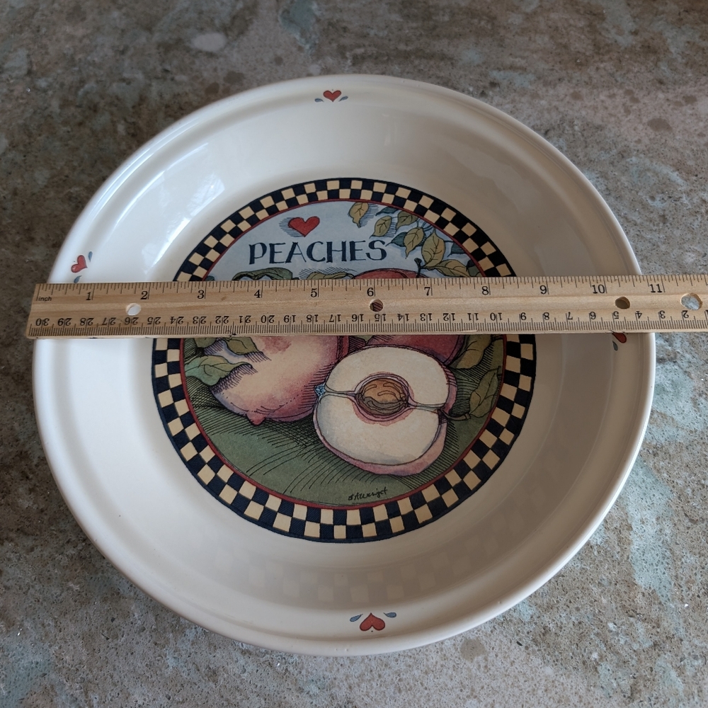 Vintage Susan Winget Ceramic Pie Pan Dish Baker "PEACHES" 11 in Dia. Farmhouse - Picture 7 of 7